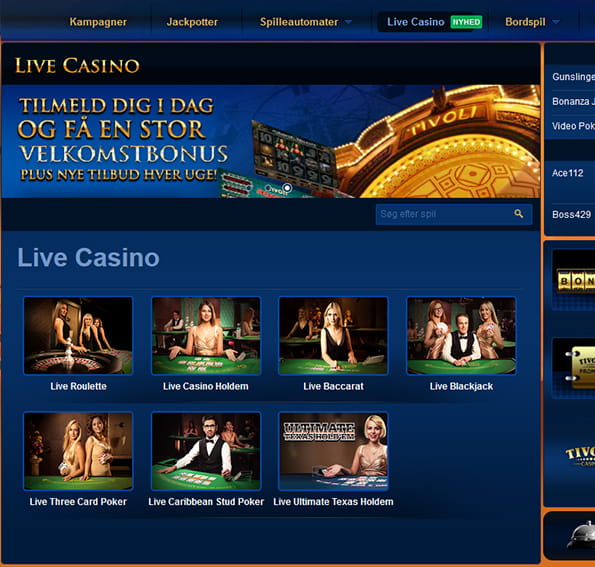 Tivoli Casinos live sektion med masser af spilmuligheder