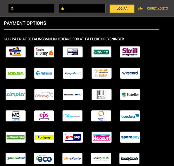 Du kan vælge mellem adskillige betalingsmuligheder