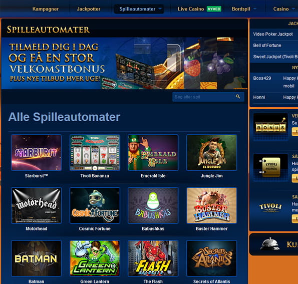 Spillemaskinerne på det danske online casino Tivoli Casino