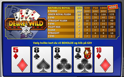 Eksempel på Deuces wild video poker